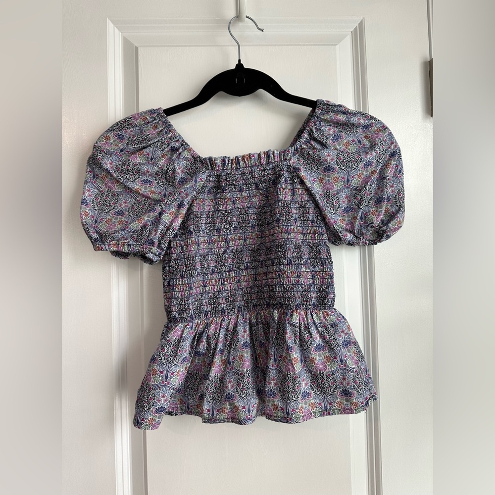 J. Crew Smocked Square Neck Top in Liberty Floral Club Nouveau (Size XXS) - Picture 3 of 10